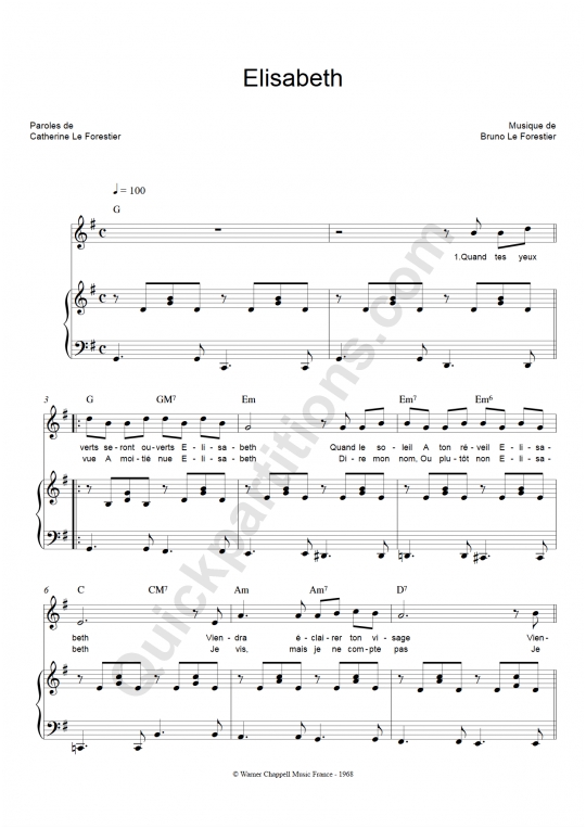 Partition piano Elisabeth - Maxime Le Forestier