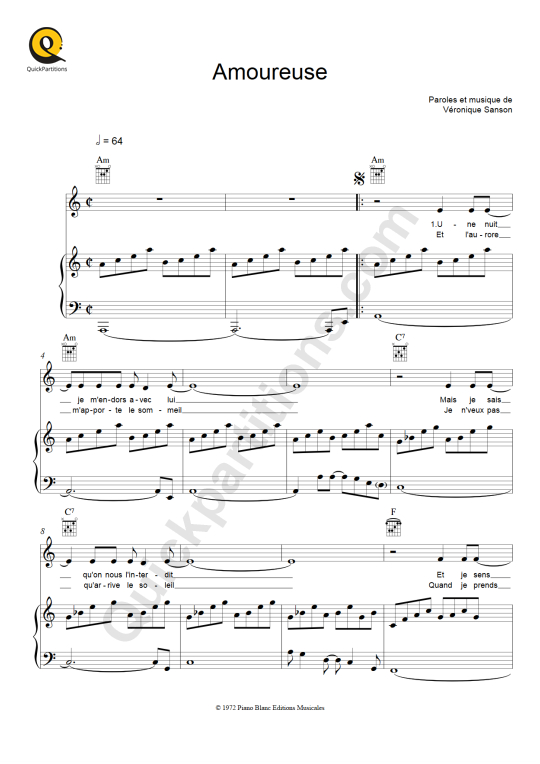 Amoureuse Piano Sheet Music from Véronique Sanson