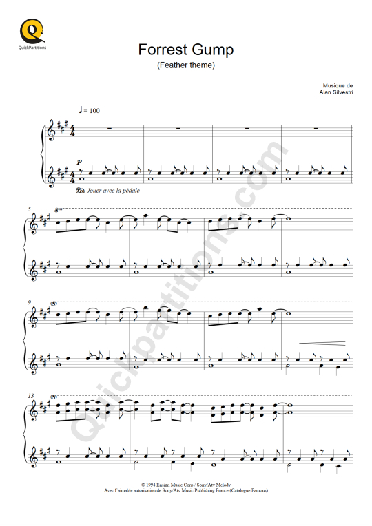 Forrest Gump (Feather Theme) Piano Sheet Music - Alan Silvestri