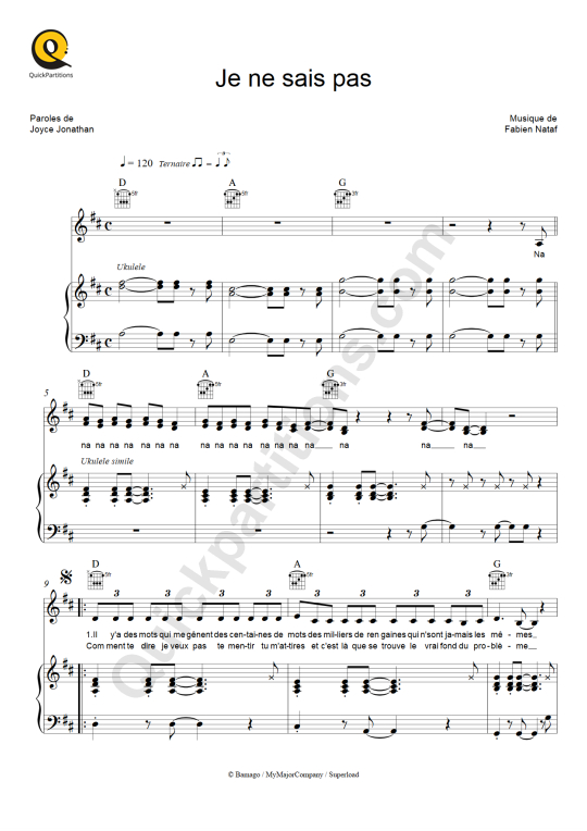 Partition piano Je ne sais pas - Joyce Jonathan