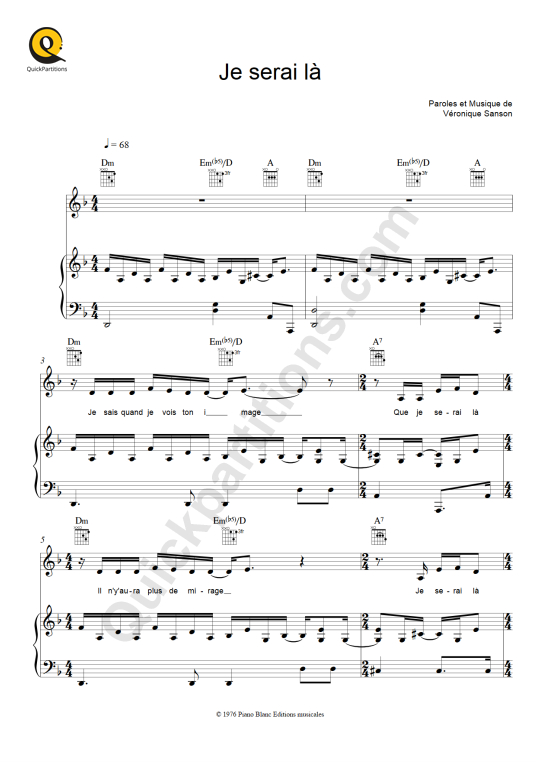 Partition Piano Je Serai La Veronique Sanson Partition Digitale