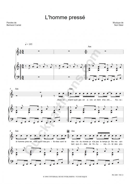 partition guitare un homme presse