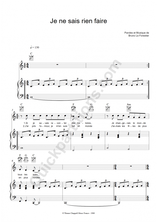 Je ne sais rien faire Piano Sheet Music - Maxime Le Forestier