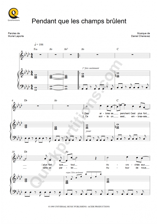 Partition piano Pendant que les champs brûlent - Niagara