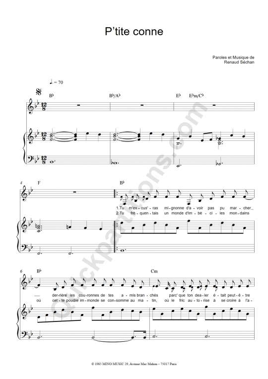 Partition piano P'tite conne - Renaud