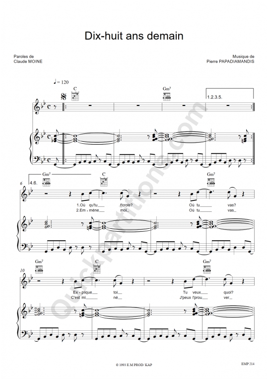 Dix-huit ans demain Piano Sheet Music - Eddy Mitchell
