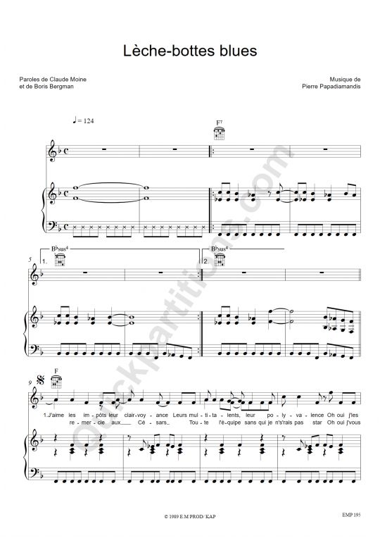 Lèche-Bottes Blues Piano Sheet Music - Eddy Mitchell