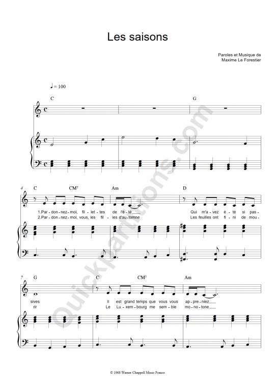 Partition piano Les saisons - Maxime Le Forestier
