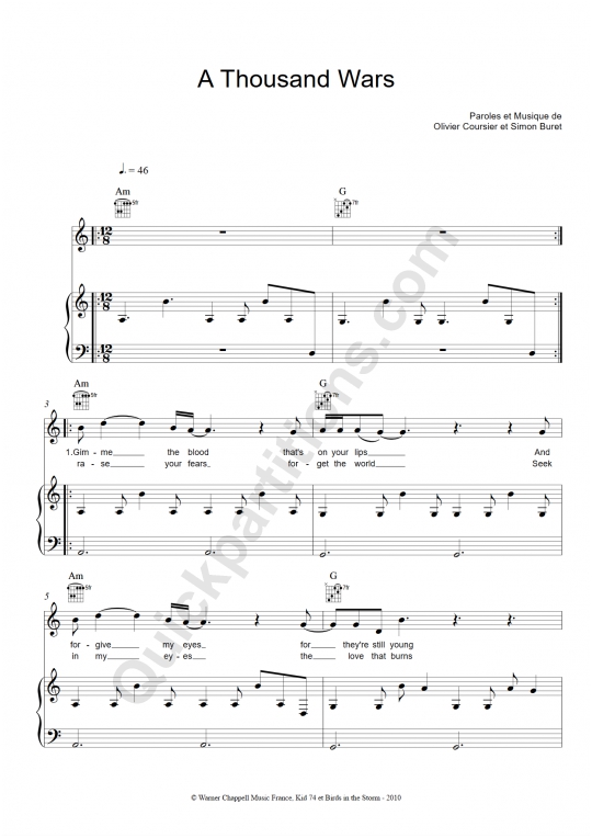 Partition piano A Thousand Wars - AaRON
