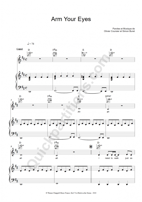 Partition piano Arm Your Eyes - AaRON