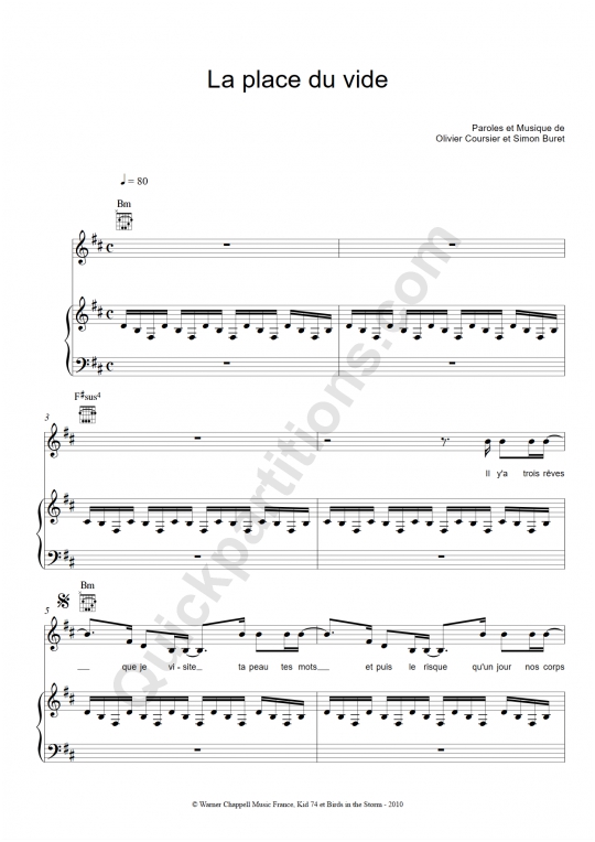 La place du vide Piano Sheet Music - Zazie