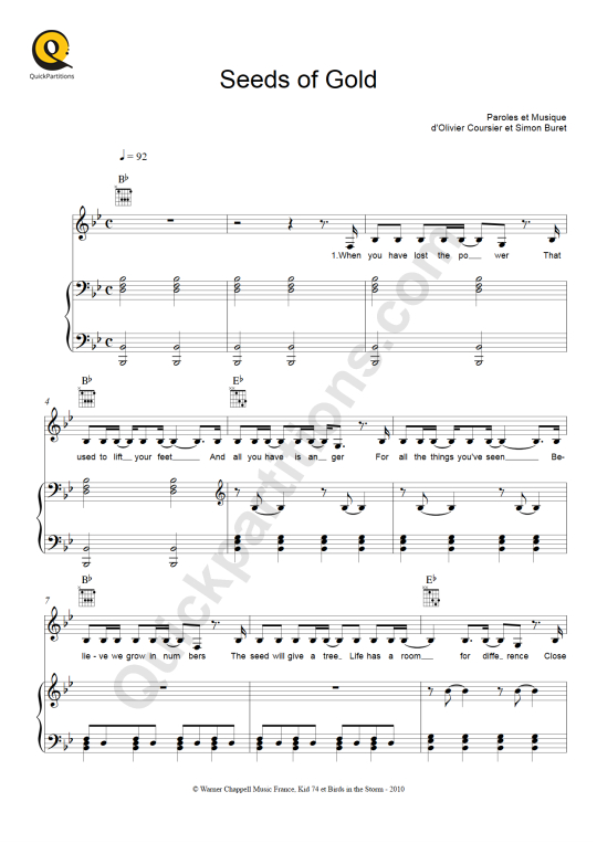 Partition piano Seeds of Gold - AaRON