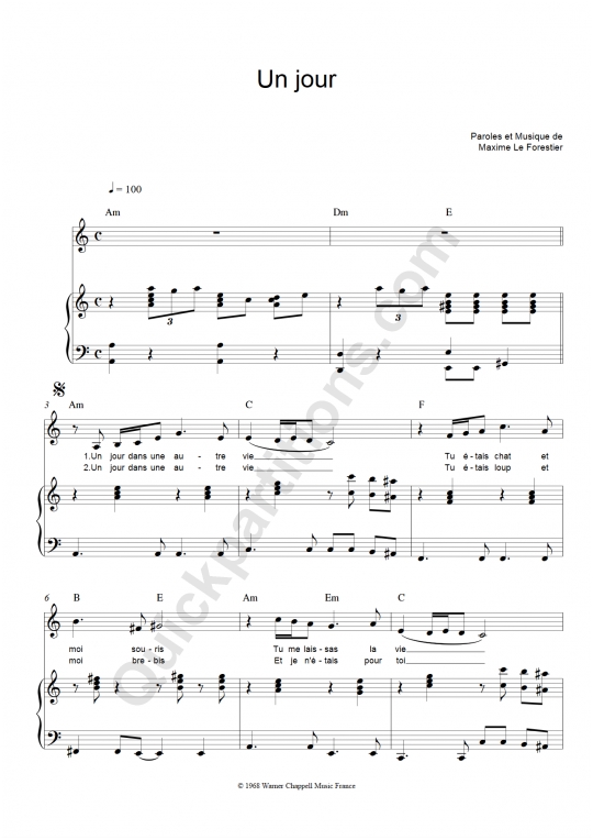 Partition piano Un Jour - Maxime Le Forestier