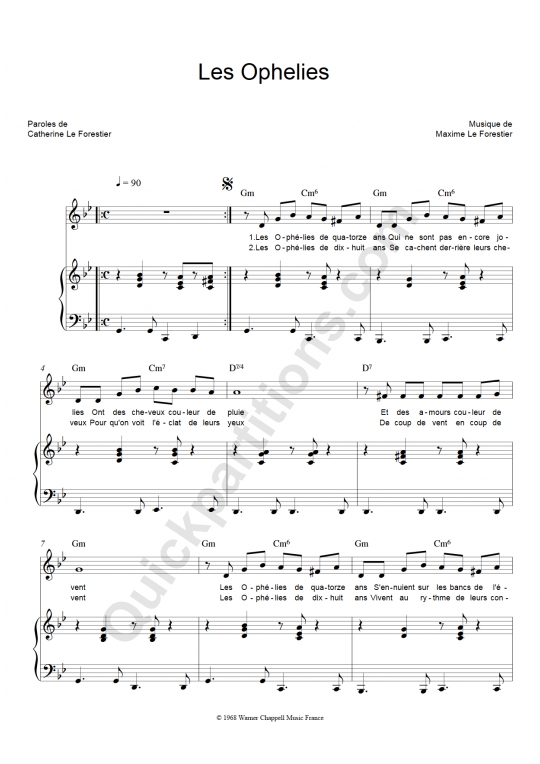 Partition Piano Les Ophelies Maxime Le Forestier Partition Digitale
