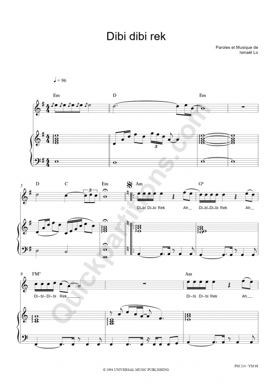 Partition piano Dibi Dibi Rek - Ismaël Lo