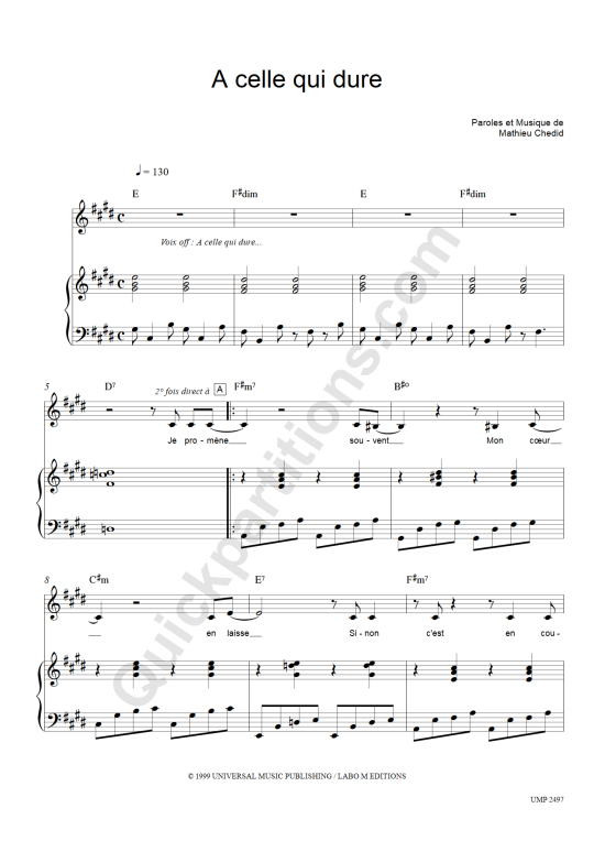 Partition piano A celle qui dure - M