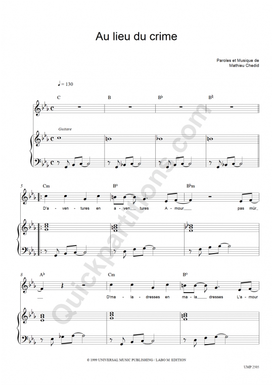 Partition piano Au lieu du crime - M
