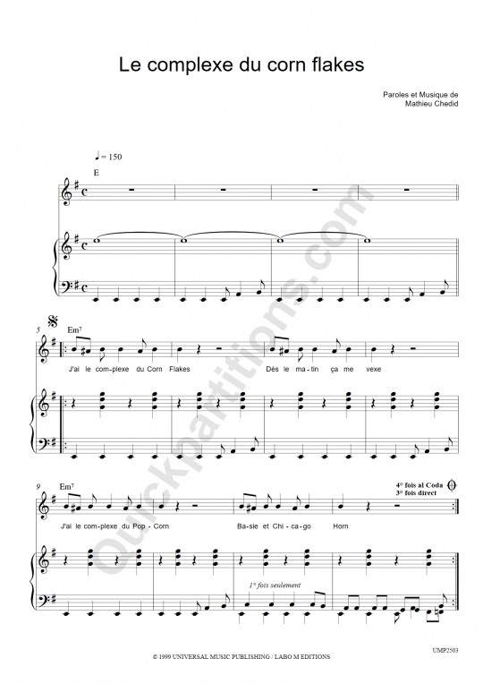 Partition piano Le complexe du corn flakes - M