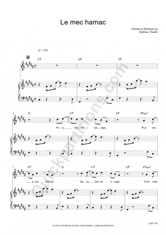 Partition piano Le mec hamac - M