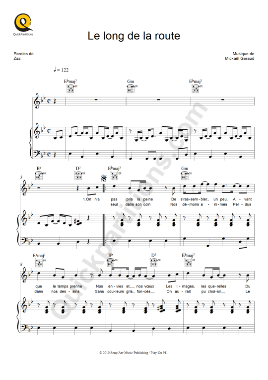 Le long de la route Piano Sheet Music - Zaz