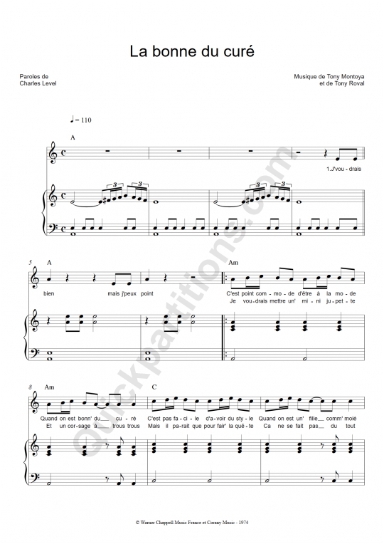 La bonne du curé Piano Sheet Music - Annie Cordy