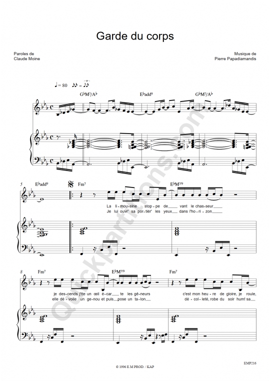 Garde du corps Piano Sheet Music - Eddy Mitchell
