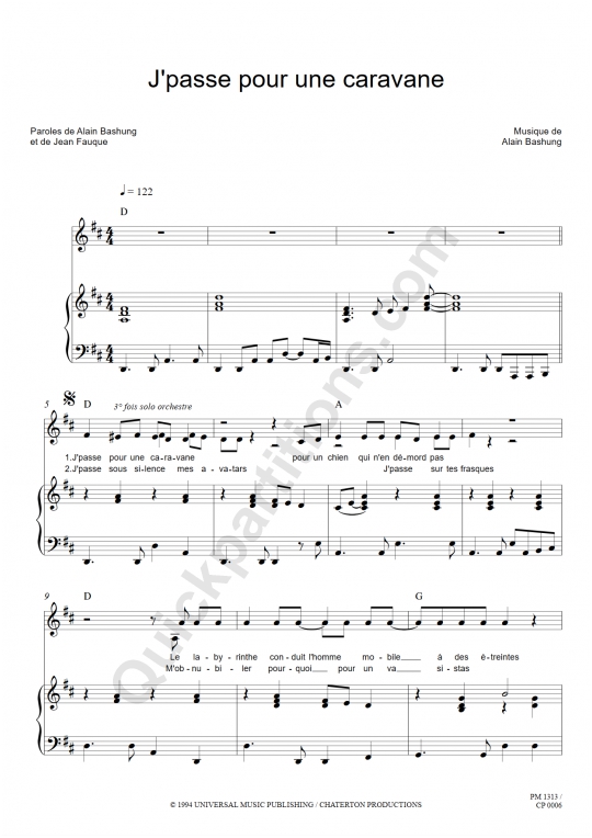 J'passe pour une caravane Piano Sheet Music - Alain Bashung