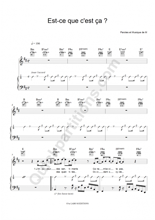 Tablature Guitare Est-ce que c'est ça ? - M