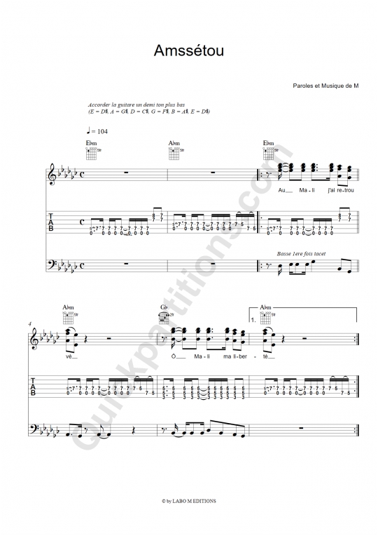 Tablature Guitare Amssétou - M