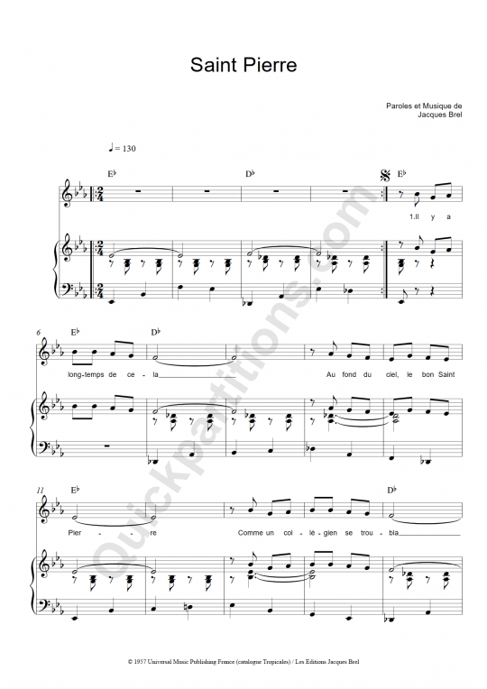 Saint Pierre Piano Sheet Music - Jacques Brel
