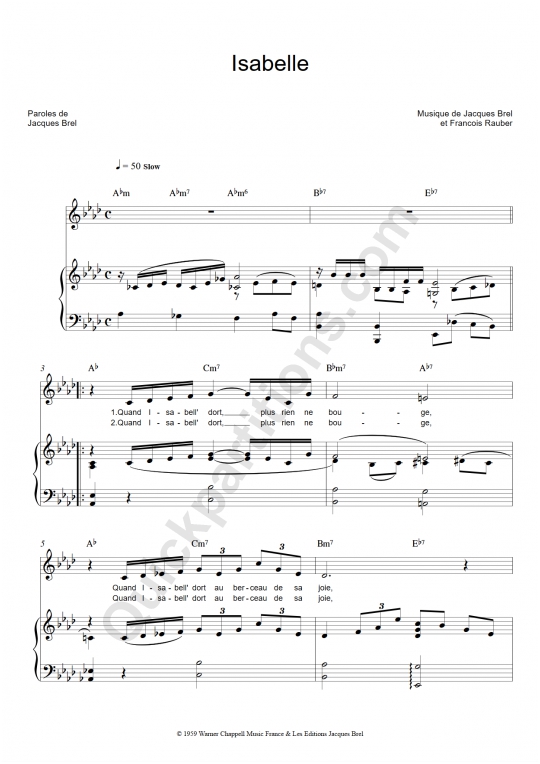 Partition piano Isabelle - Jacques Brel