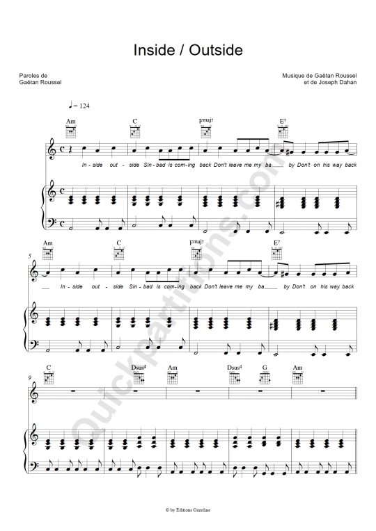 Partition piano Inside / Outside - Gaëtan Roussel