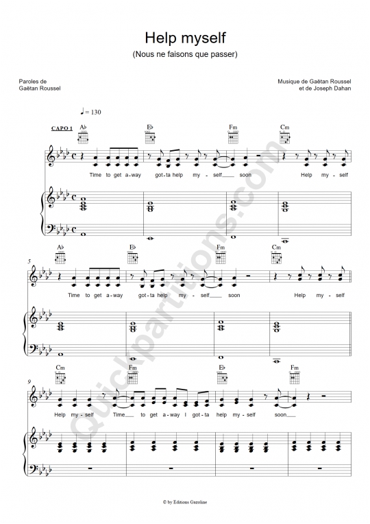 Help Myself (nous ne faisons que passer) Piano Sheet Music - Gaëtan Roussel