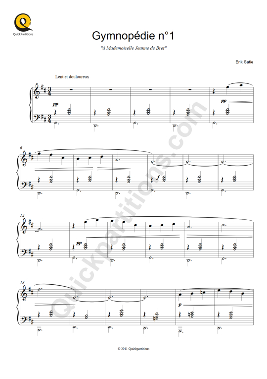 Partition piano Gymnopédie n°1 - Erik Satie