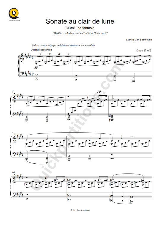 Partition piano Sonate au clair de lune (Adagio Sostenuto) - Ludwig Van Beethoven