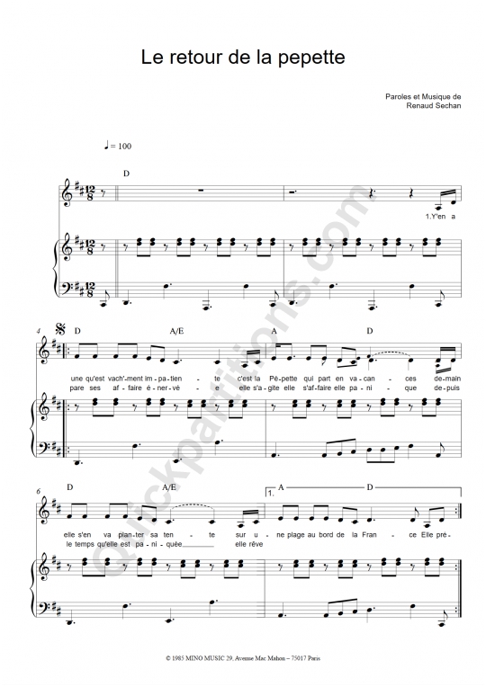 Partition piano Le retour de la pepette - Renaud