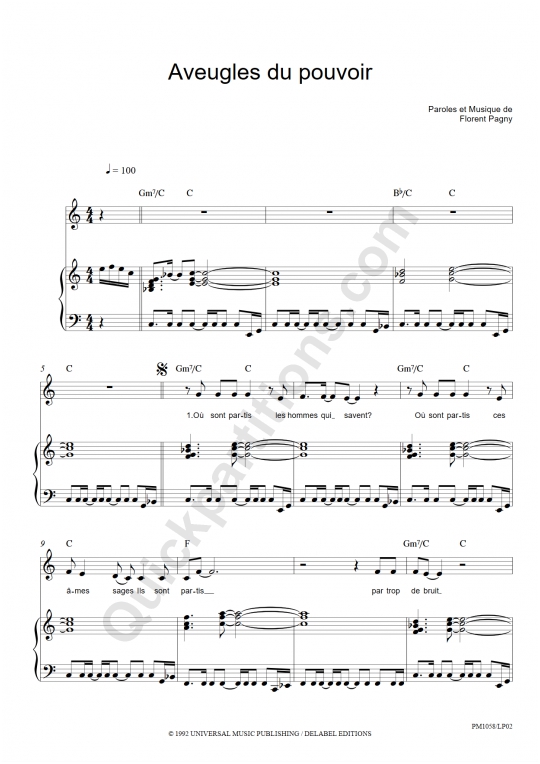 Aveugles du pouvoir Piano Sheet Music - Florent Pagny