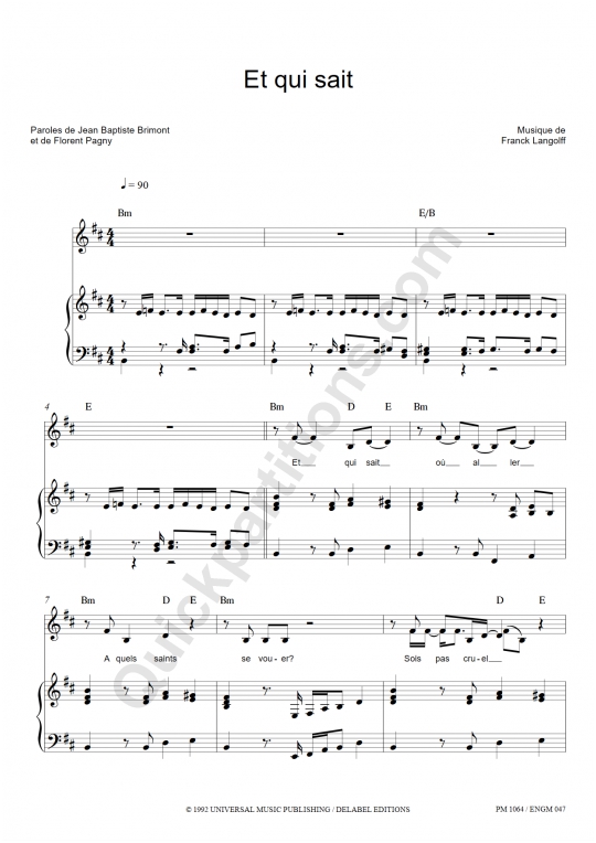 Et qui sait Piano Sheet Music - Florent Pagny