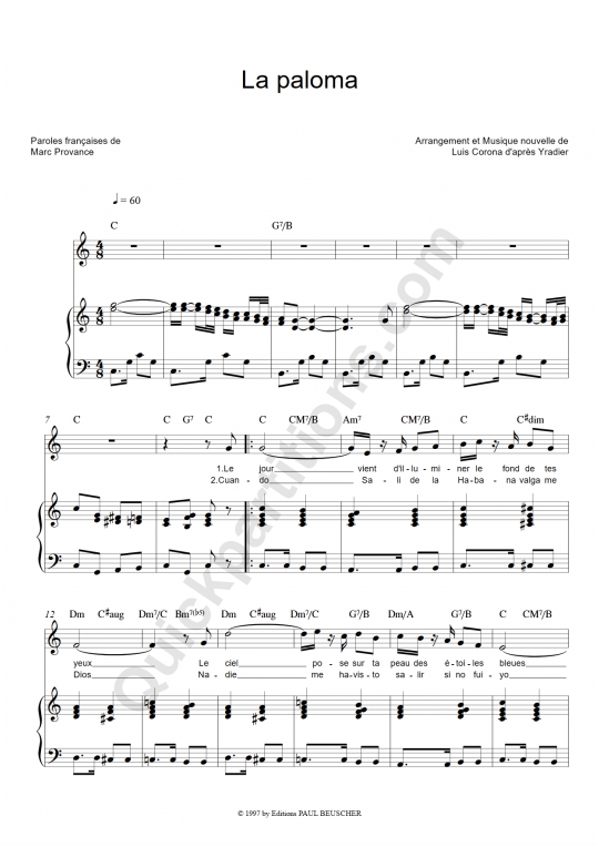 La Paloma Piano Sheet Music - Mireille Mathieu