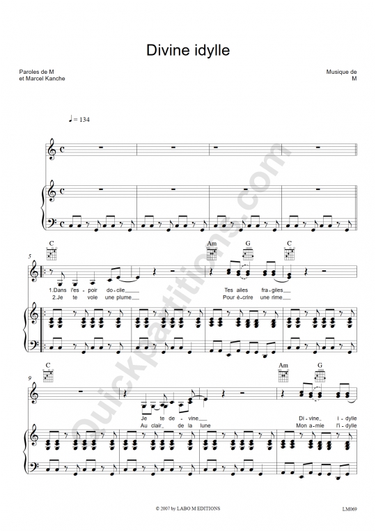 Partition piano Divine Idylle - Vanessa Paradis
