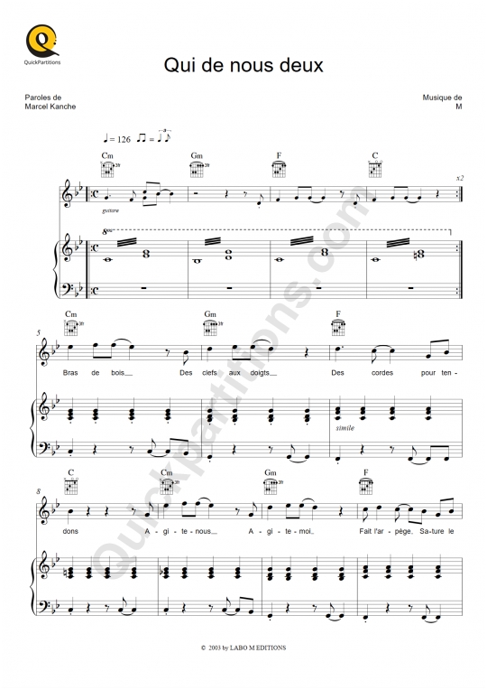 Qui de nous deux Piano Sheet Music - M