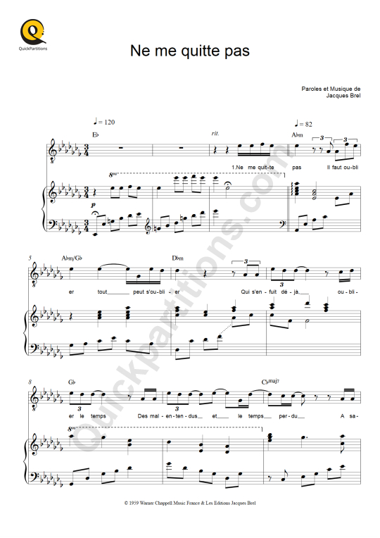 Ne me quitte pas Piano Sheet Music - Jacques Brel