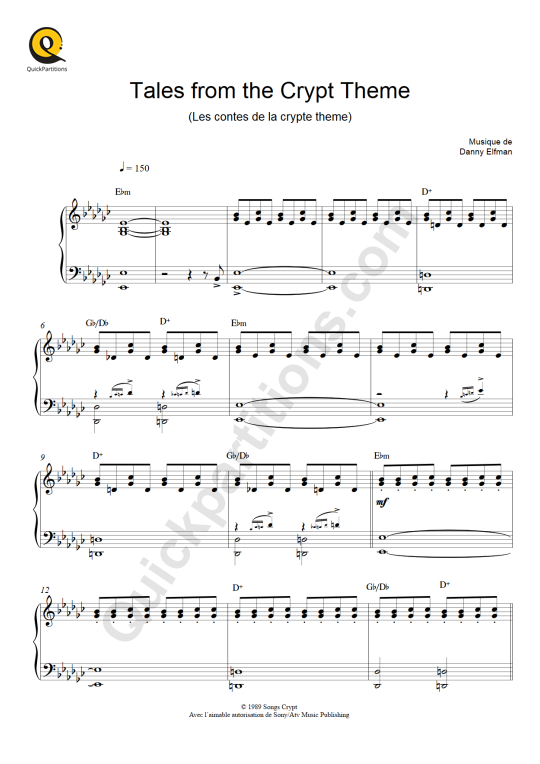 Partition piano Les Contes de la Crypte (Thème) - Danny Elfman