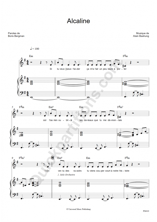 Partition piano Alcaline - Alain Bashung