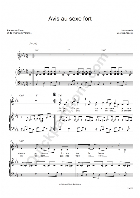 Avis au sexe fort Piano Sheet Music - Zazie