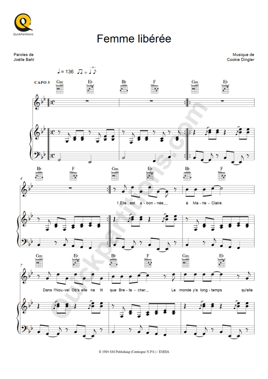 Femme libérée Piano Sheet Music - Cookie Dingler