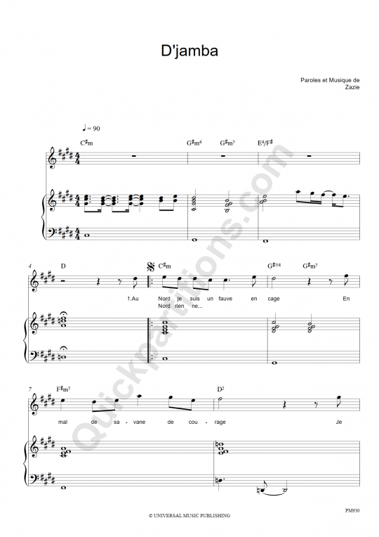 D'jamba Piano Sheet Music - Zazie