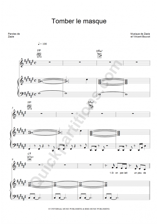 Tomber le masque Piano Sheet Music - Zazie