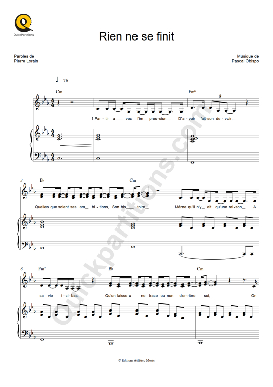Rien ne se finit Piano Sheet Music - Adam et eve