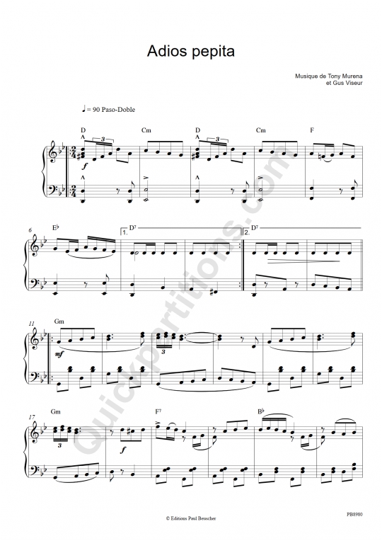 Partition accordéon Adios Pepita - Tony Murena
